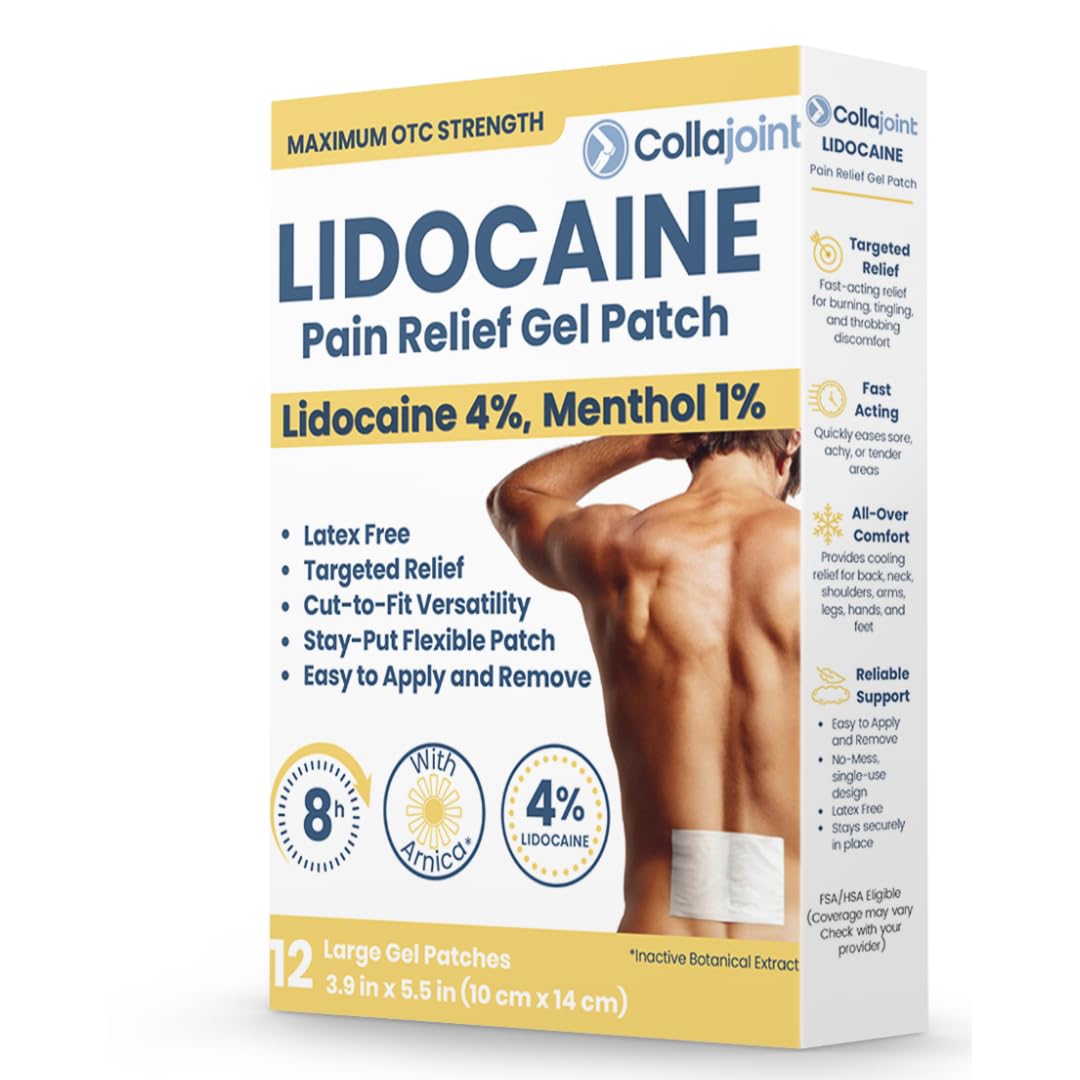 Collajoint Maximum-Strength Lidocaine 4% & Menthol 1% Hydrogel Pain Relief Patch with Arnica Montana Flower Extract-Temporary Numbing & Cooling Relief for Sore Muscles, Stiff Joints & Arthritis Collajoint Au supplements