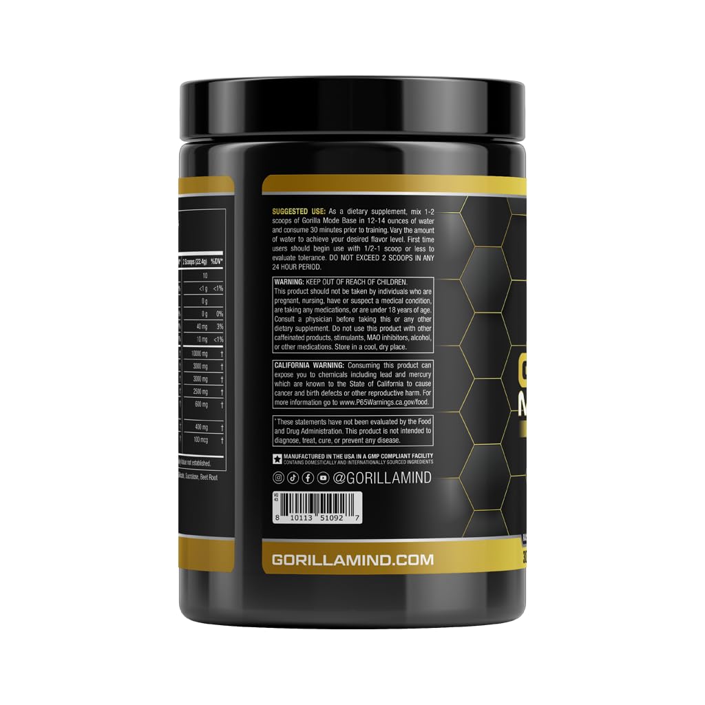 Gorilla Mode Base Pre Workout - Raises Nitric Oxide · Intense Focus & Drive · Endurance Gorilla Mind Au supplements