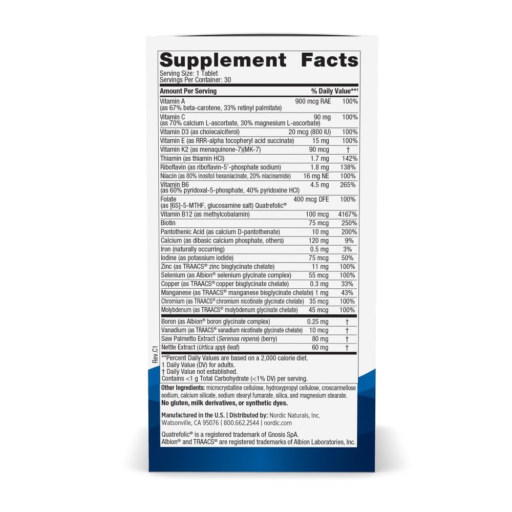 Nordic Naturals Men’s Multivitamin One Daily - Bone, Energy, & Blood-Vessel Support - Immunity Supplement - 20 Essential Nutrients - 30 Tablets - 30 Servings Nordic Naturals Au supplements