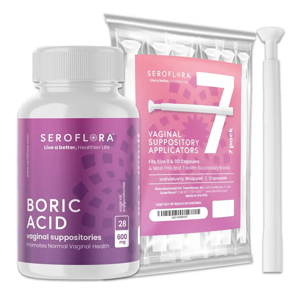 Seroflora Boric Acid Vaginal Suppositories 600mg – 30 Count with 7 Applicators for Odor Control & pH Balance Feminine Hygiene Support, Natural Intimate Care, Made in USA SEROVERA Au supplements