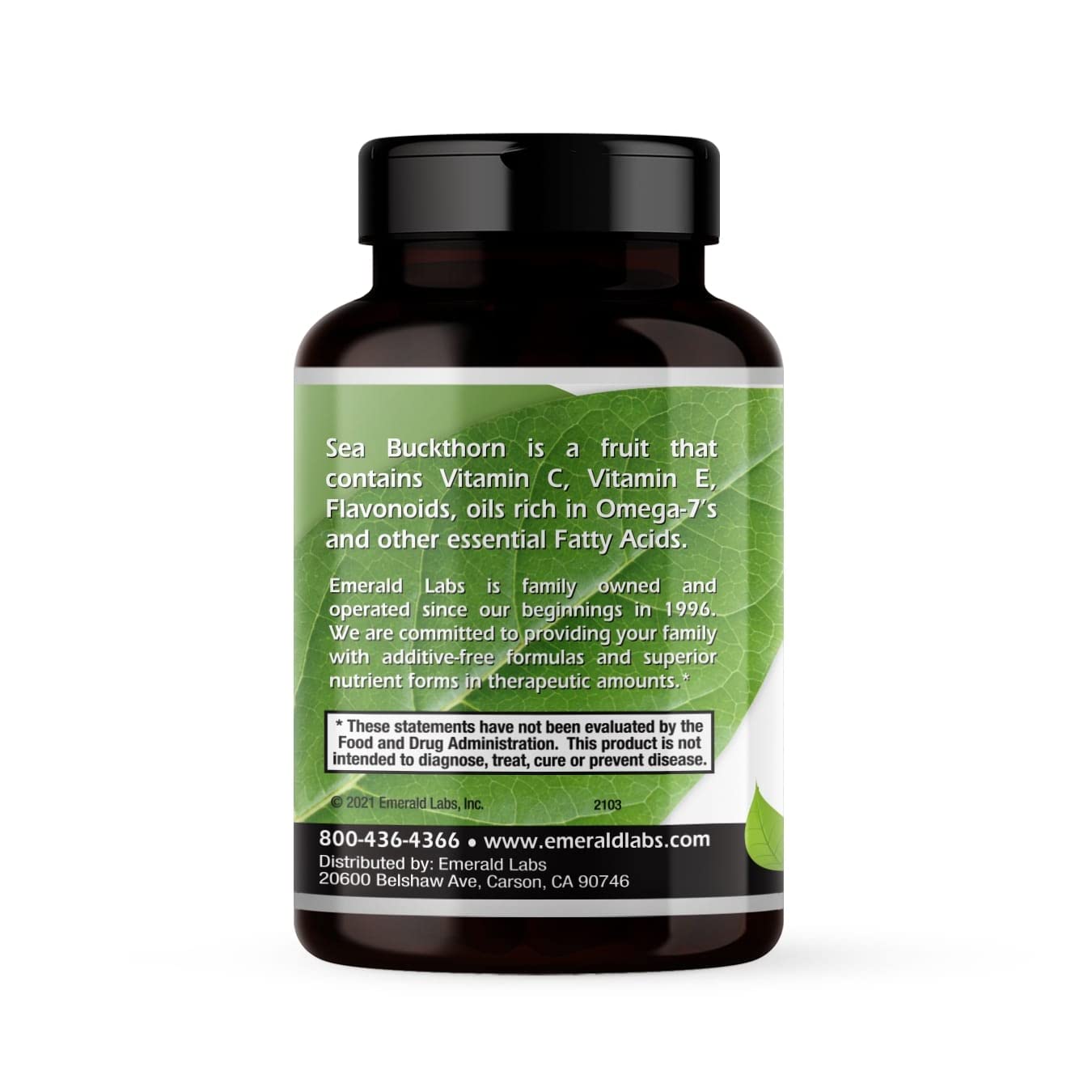 EMERALD LABS Sea Buckthorn - Dietary Supplement with Vitamins C, E & Omega 7 - Supports Adrenal, Energy, Skin & Immune Health - 60 Vegetable Capsules (30-Day Supply) EMERALD LABS Au supplements
