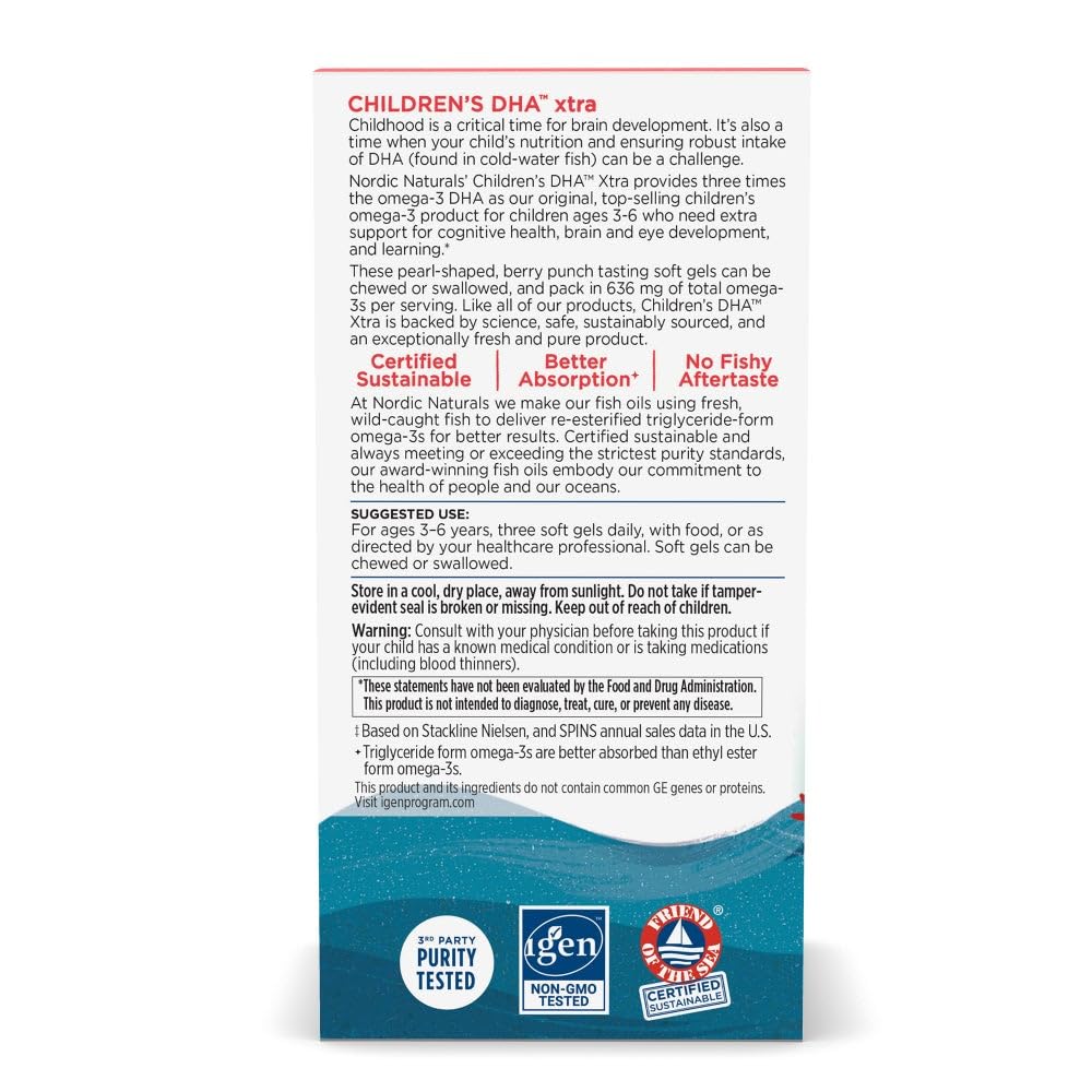 Nordic Naturals Children’s DHA Xtra, Berry Punch - 90 Mini Chewable Soft Gels for Kids - 636 mg Omega-3s EPA & DHA - Cognitive & Immune Function, Learning, Social Development - Non-GMO - 30 Servings Nordic Naturals Au supplements