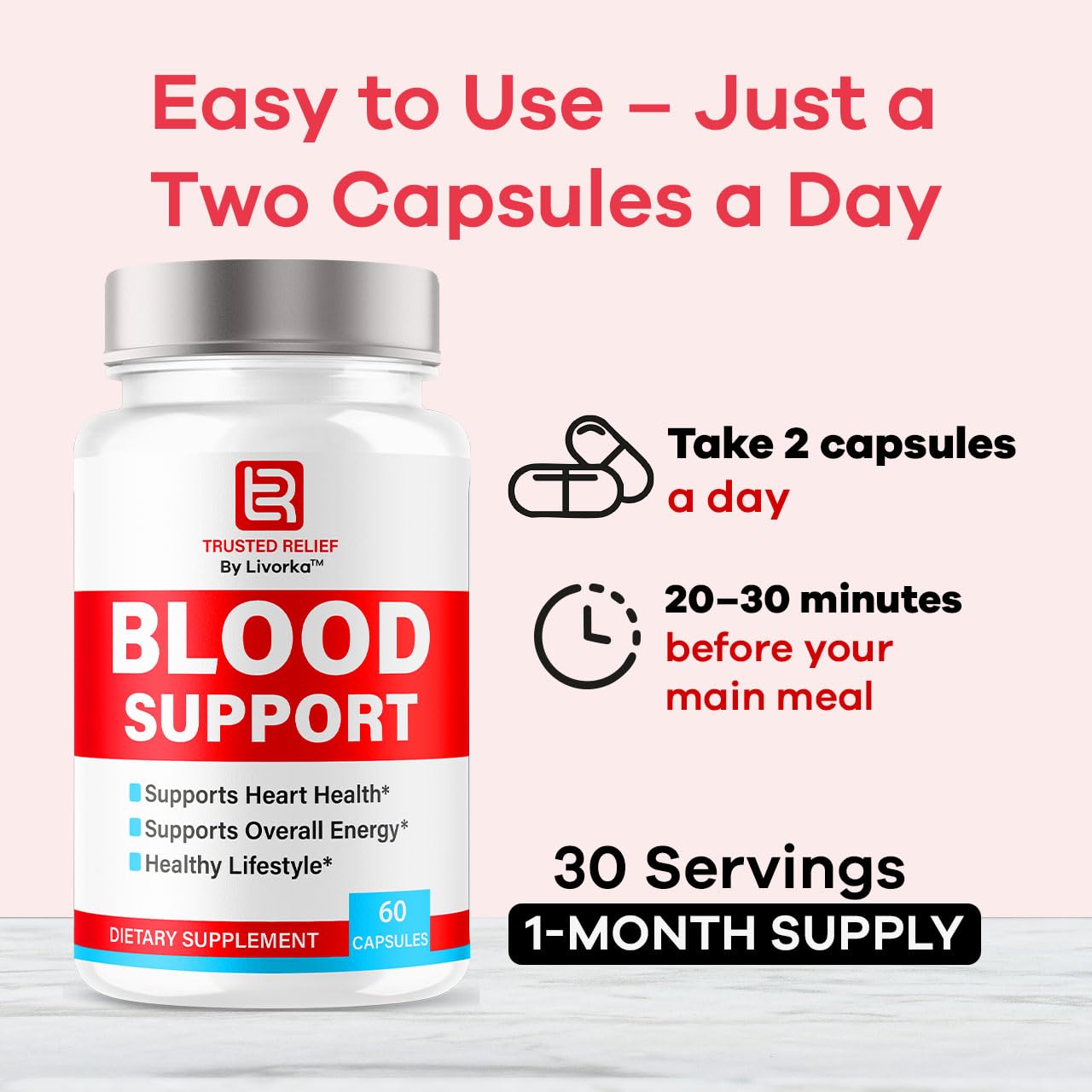 Trusted Relief Blood Support Capsules - Official TrustedRelief Blood Support Vitamin Pills, Natural Trusted Relief Advanced Premium Formula Wellness & Overal Health, 60 Capsules for 1 Month LIVORKA Au supplements