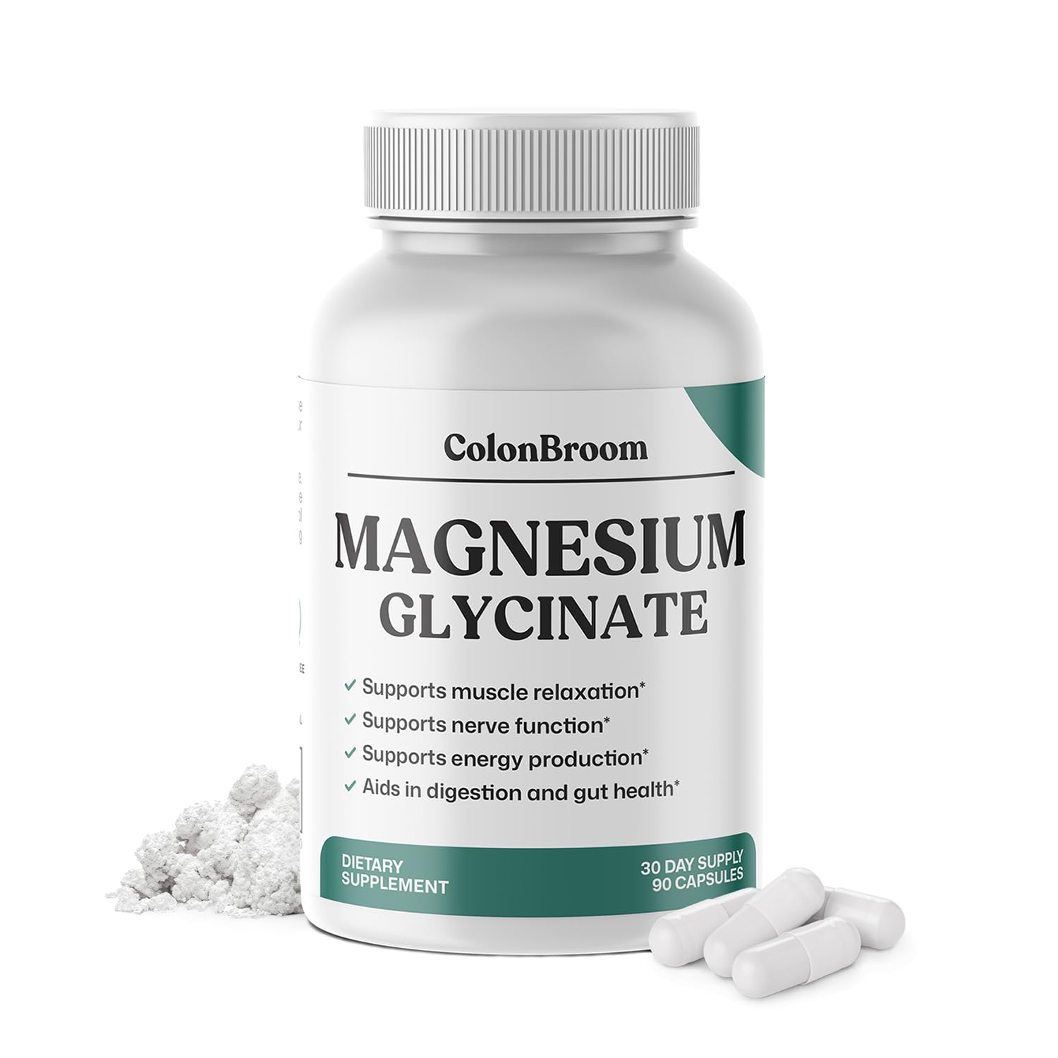 ColonBroom Pure Magnesium Glycinate Capsules | Supplement for Sleep, Heart & Muscle Support | Non-GMO, Gluten Free, Vegan & Sugar-Free | 1 Month Supply (90 Capsules) ColonBroom Au supplements