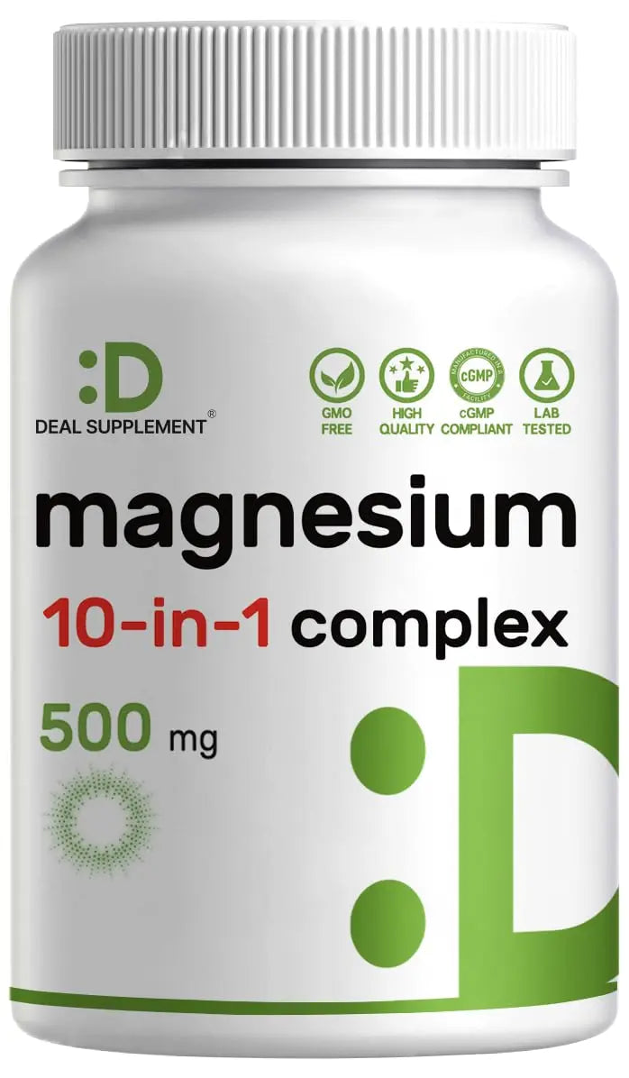 Magnesium Complex 500mg, 240 Veggie Capsules – 10-in-1 Glycinate, Citrate, Malate, Oxide, & More – 100% Chelated for Easy Absorption – Essential Mineral Supplement – Non-GMO DEAL SUPPLEMENT Au supplements