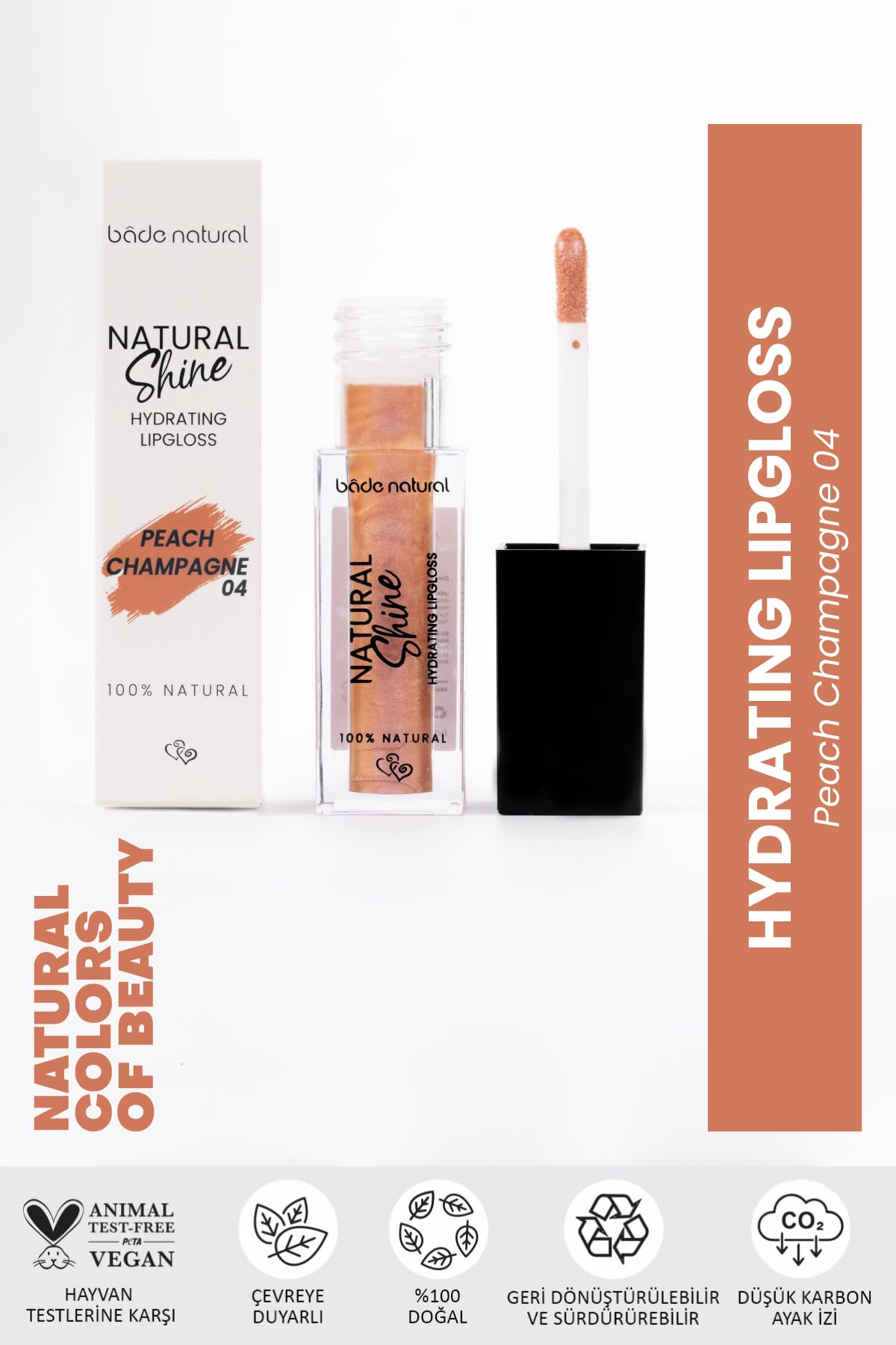 Bade Natural Moisturizing Lip Gloss Peach Champagne 04 – Soft Shine Finish, Smooth Non-Sticky Formula Bade Natural Au supplements