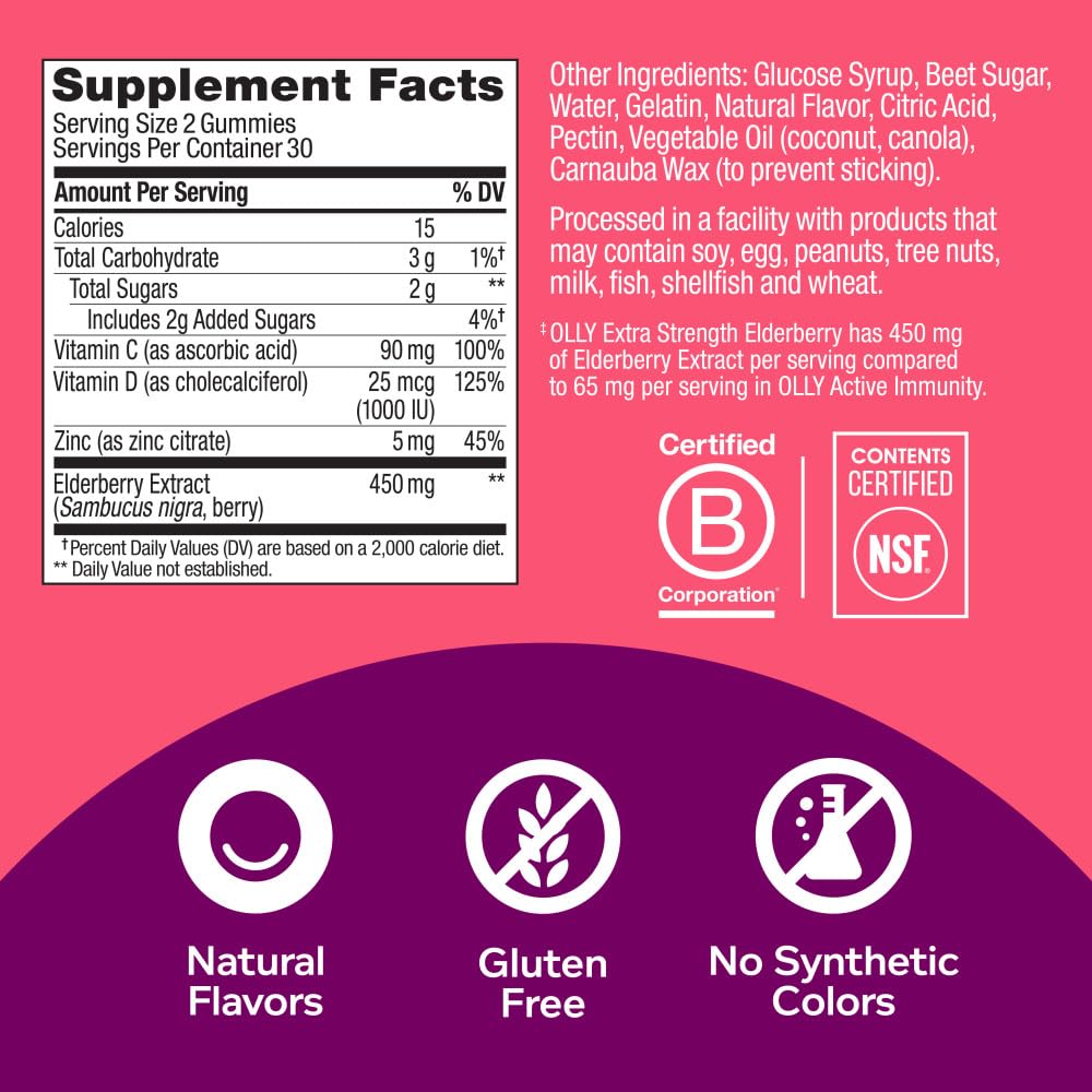 OLLY Extra Strength Elderberry Gummies, Immune Support, 450mg Elderberry, Vitamin C OLLY Au supplements