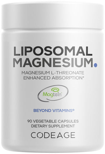 Codeage Liposomal Magnesium L-Threonate Supplement, Patented Magtein Magnesium Threonate for Brain Health, Memory and Cognitive Function Support, Bioavailable, Non-GMO - 90 Capsules Codeage Au supplements