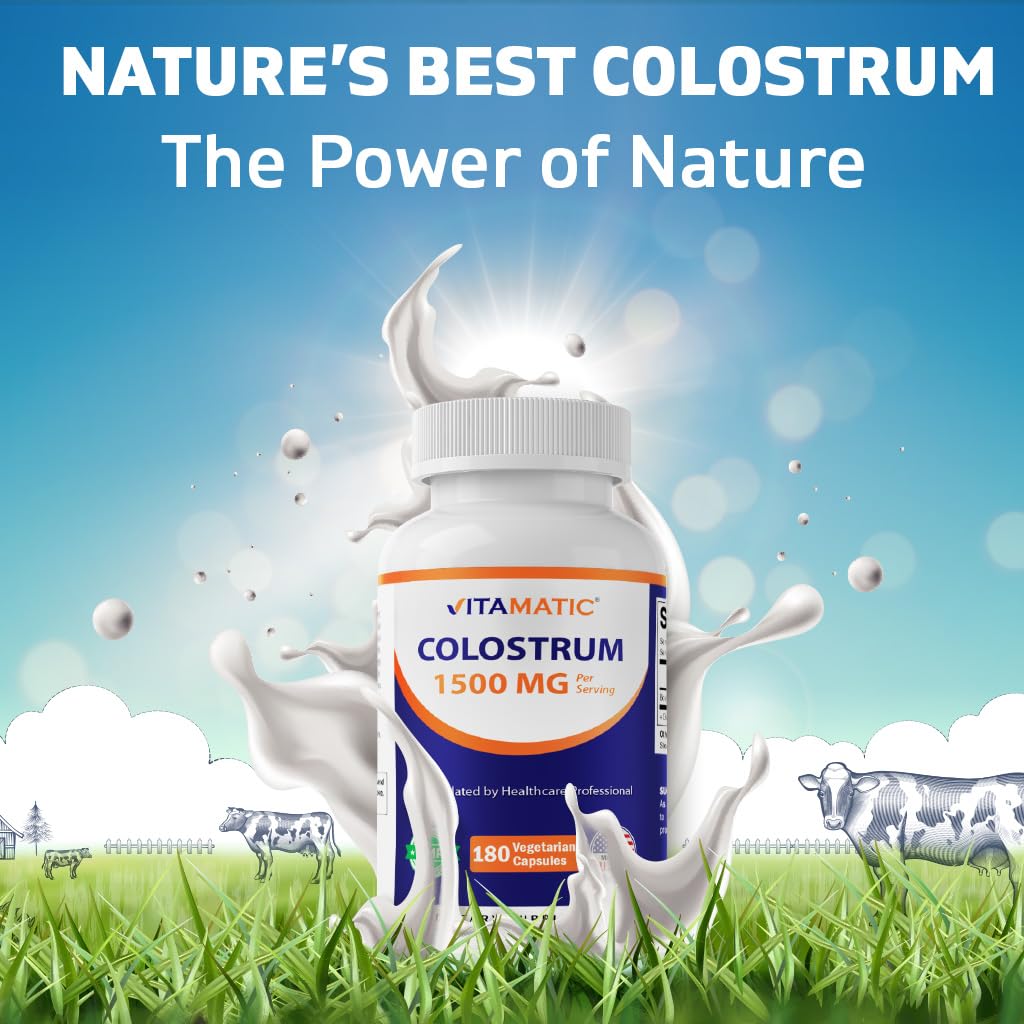 Vitamatic Bovine Colostrum 30% IgG Supplement 1500 mg per Serving - Supplement for Gut Health, Hair Growth, Beauty, Muscle Recovery, & Immune Support - 180 Veg Capsules Vitamatic Au supplements