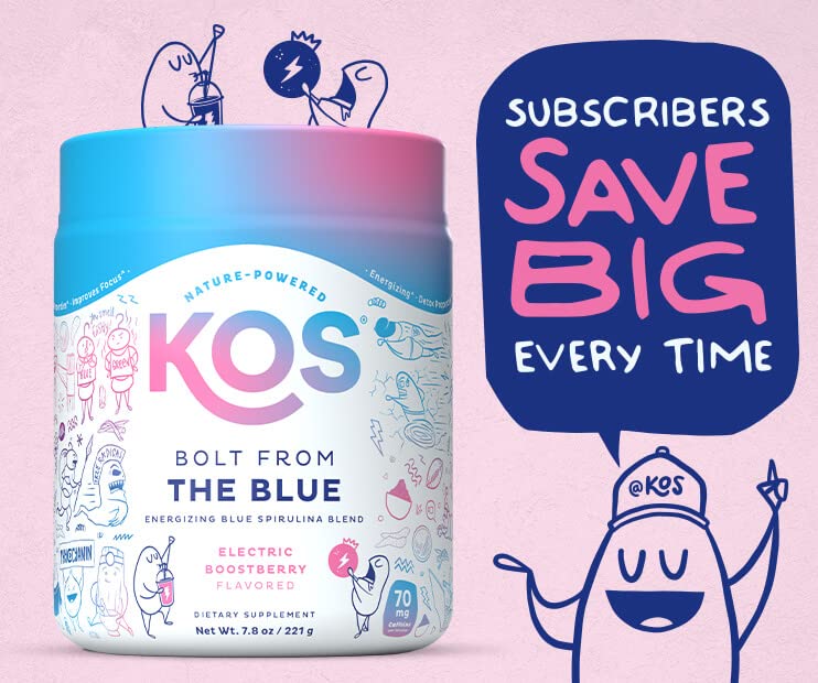 KOS USDA Organic Energizing Blue Spirulina Blend - 70 mg Organic Caffeine, B-Complex KOS Au supplements