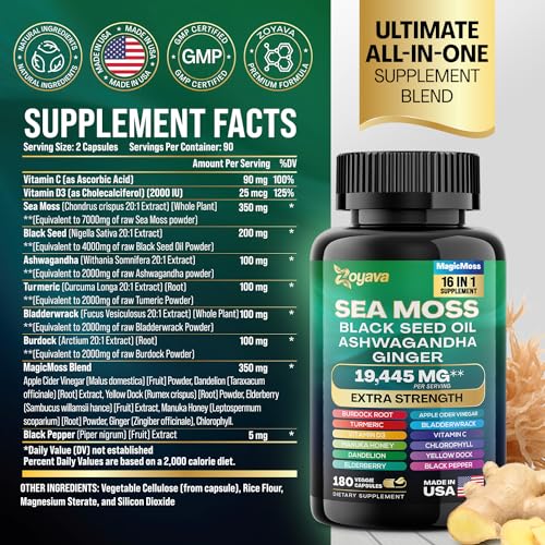 Sea Moss 7000mg Black Seed Oil 4000mg Ashwagandha 2000mg Turmeric 2000mg Zoyava Au supplements