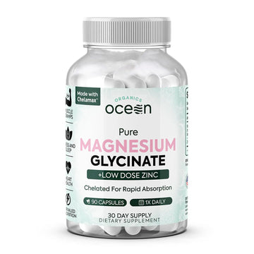 Organics Ocean Pure Magnesium Glycinate with Zinc - Maximum Strength Chelated Magnesium Supplement for Women and Men for Muscle Cramps and Sleep Support - 90 Capsule Organics Ocean Au supplements
