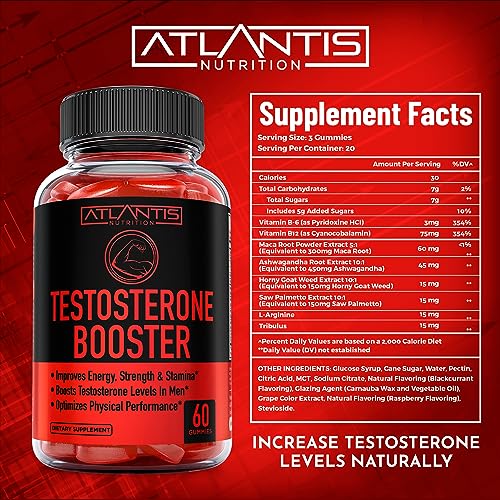 Testosterone Booster For Men Gummies - Enhances Strength & Stamina - Optimizes Physical Atlantis Nutrition Au supplements