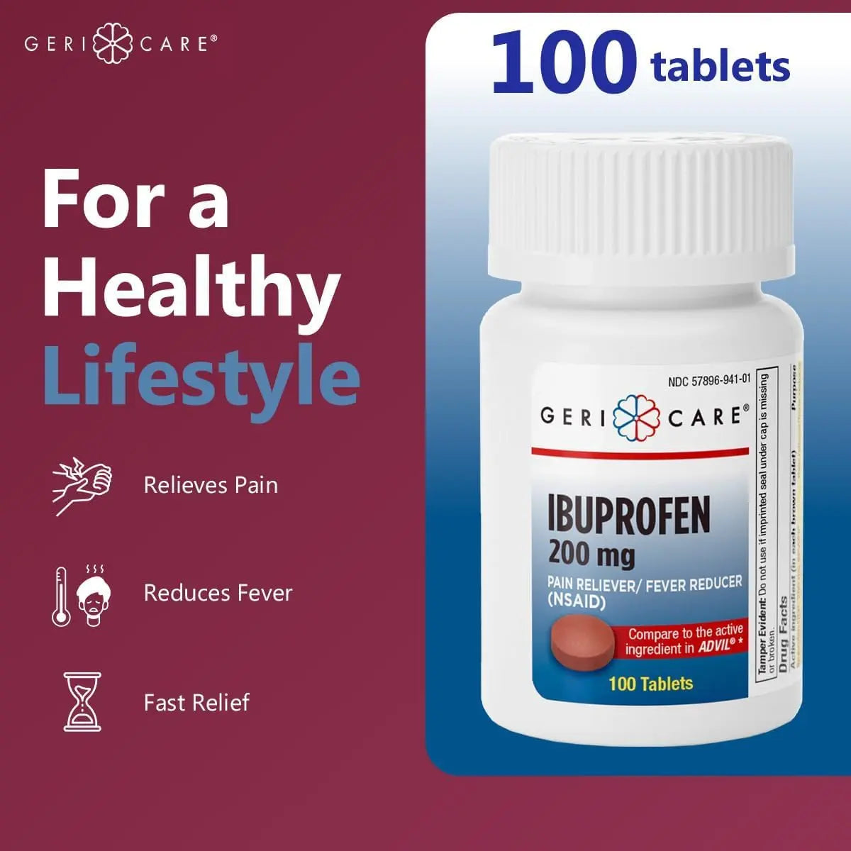 Geri Care IBUPROFEN Pain Relief Tablets (100 Count) GeriCare Au supplements