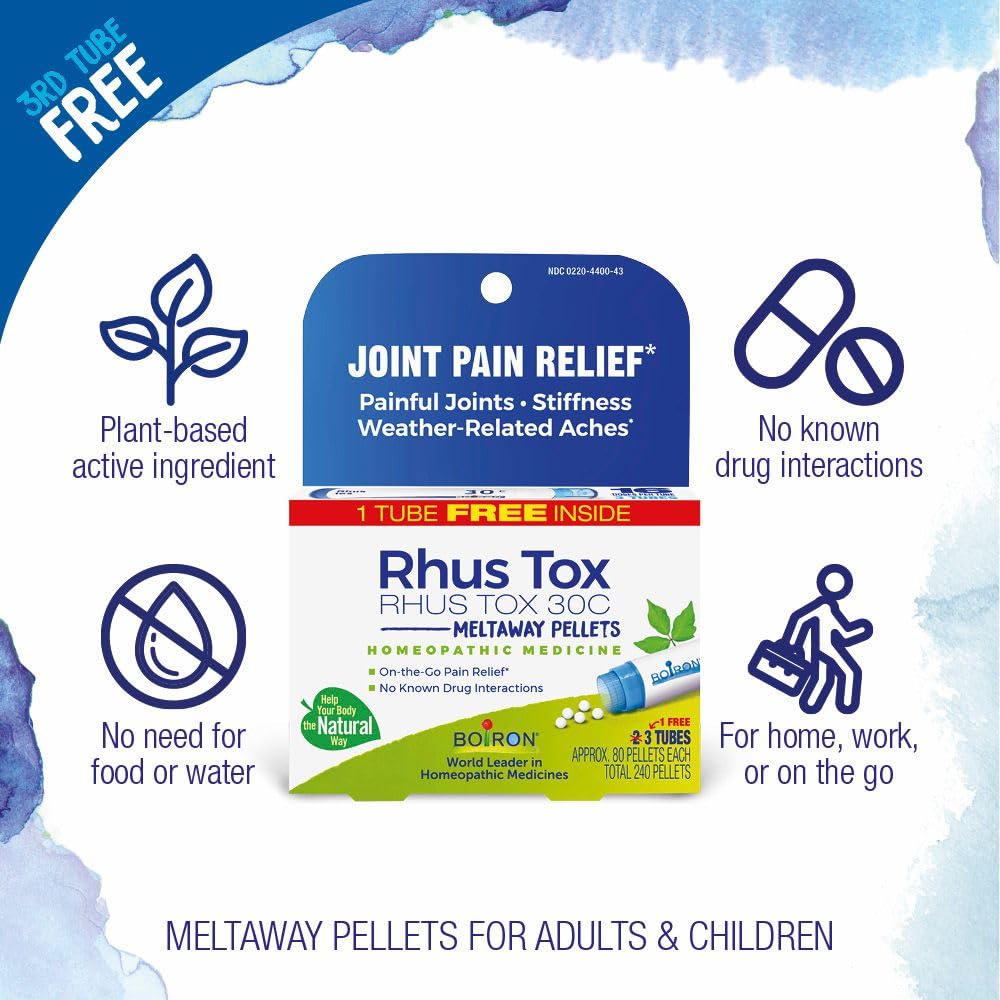 Boiron Rhus Tox 30C Homeopathic Medicine for Relief from Joint Pain, Muscle Aches, Swollen or Stiff Joints, and Weather Related Aches - 3 Count (240 Pellets) Boiron Au supplements