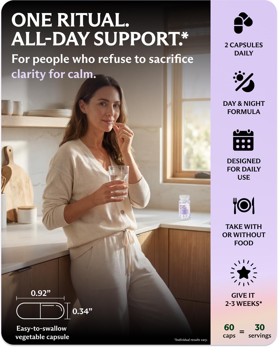 Evolance Saffron Supplements Extract for Stress & Mood Support – Affron 28mg, Magnesium Glycinate 1000mg, L-Theanine 200mg – High Absorption, Sleep & Focus Support, Melatonin-Free, 60 Veggie Capsules Evolance Au supplements