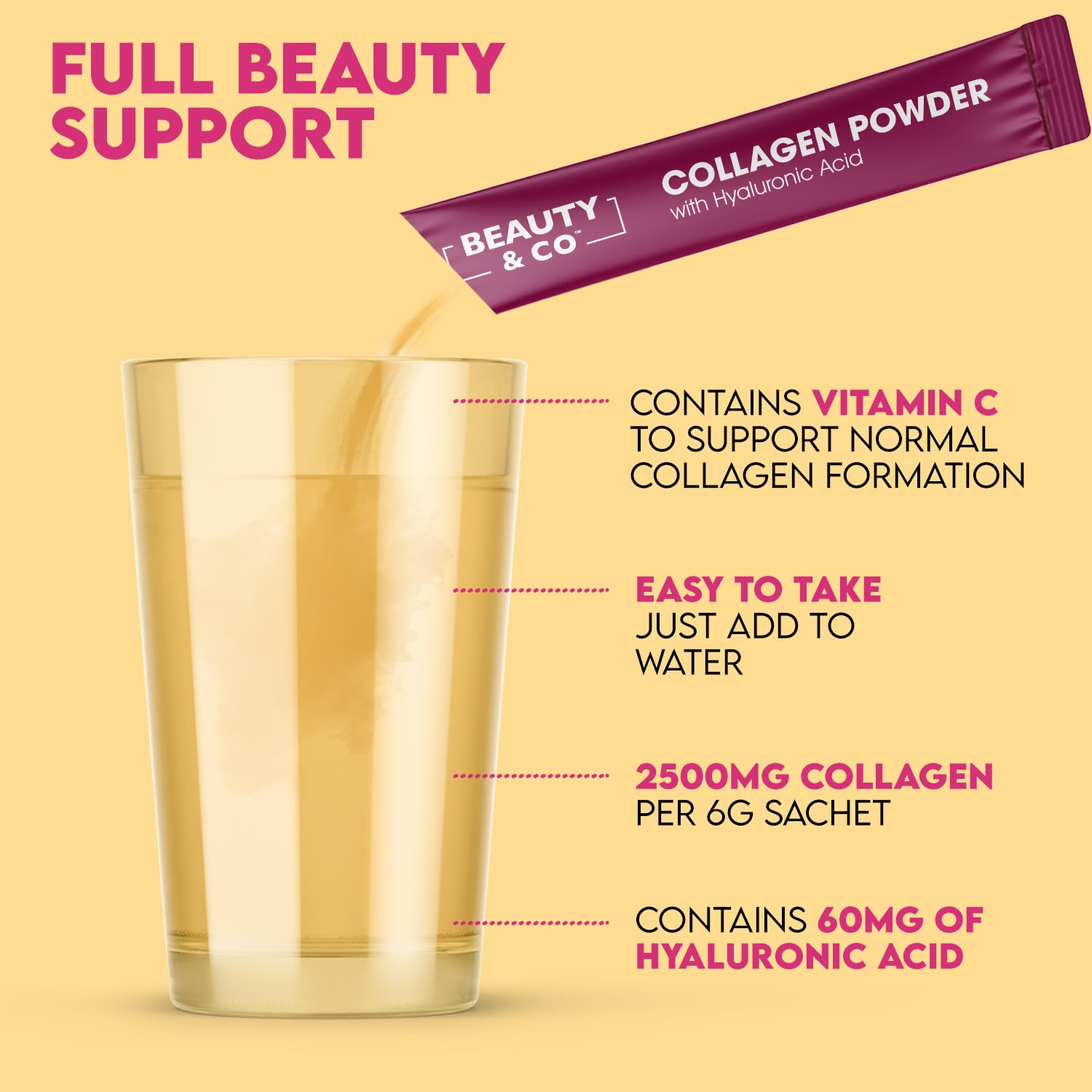 Collagen 2500mg Powder Supplement Boosted with Vitamin C and Hyaluronic Acid (Bovine) Beauty & Co Au supplements
