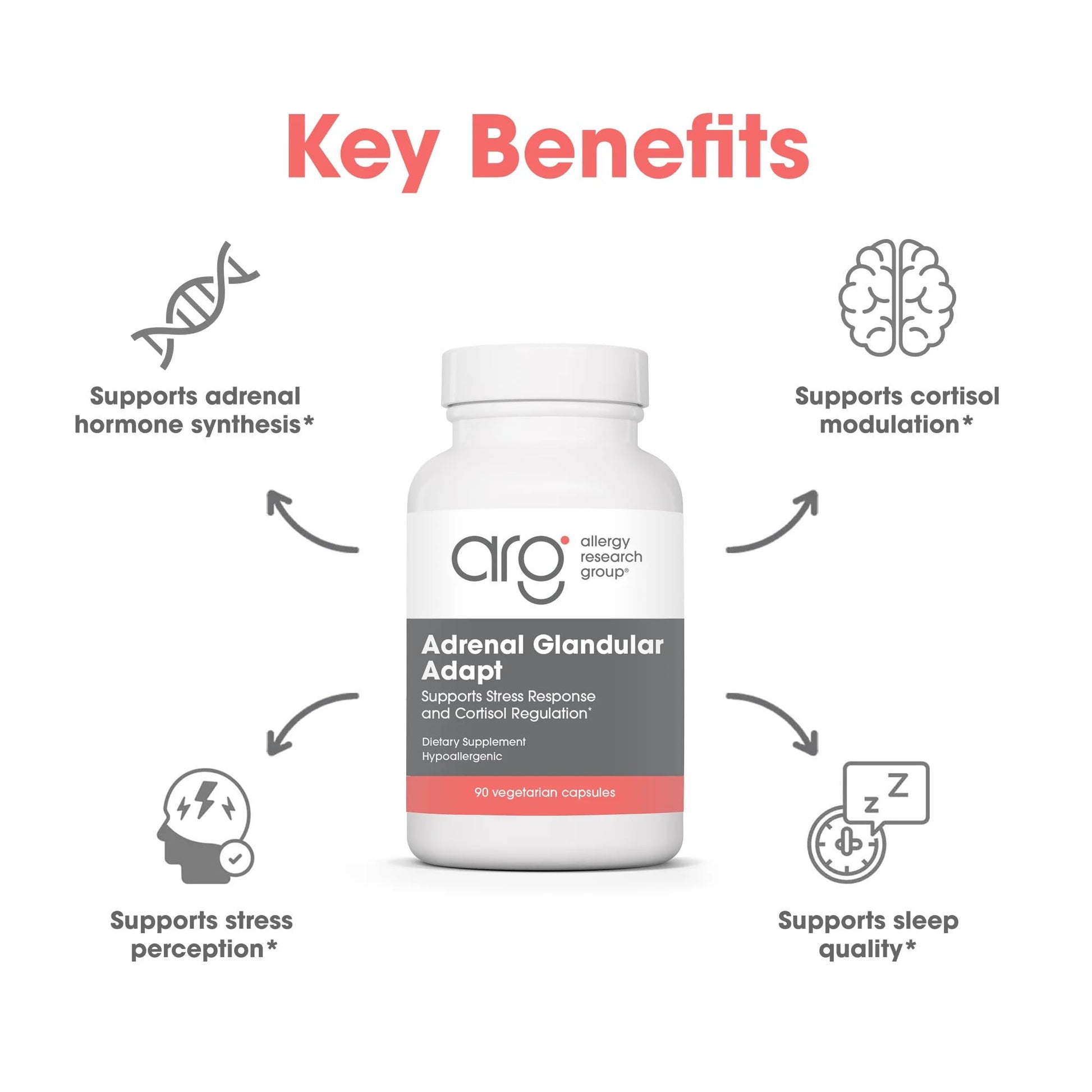 Allergy Research Group - Adrenal Glandular Adapt - Supports Healthy Stress Response and Cortisol Regulation - Hypoallergenic - 90 Vegetarian Capsules Allergy Research Group Au supplements