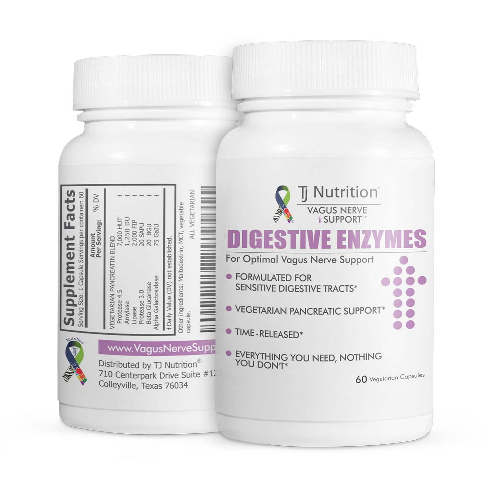 TJ Nutrition Digestive Enzymes for Sensitive Stomachs - Supports Vagus Nerve, Vegetarian Pancreatic Support, Timed Release Formula for Optimal Gut Health, Enhances Food Digestion & Gut Flora TJ Nutrition Au supplements