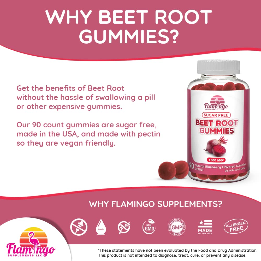 Sugar Free Nitric Oxide Beet Root Gummies (1500 mg)- Beet Root Chewables for Athletic Flamingo Supplements Au supplements
