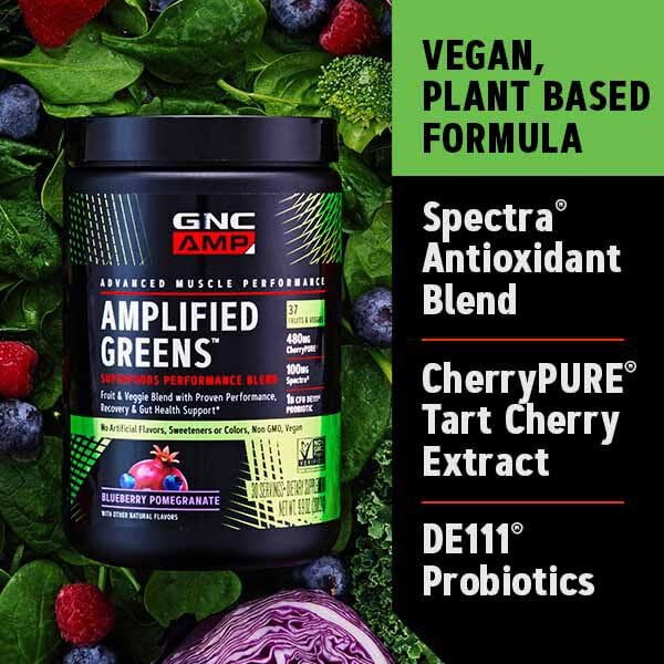 GNC AMP Amplified Greens Superfoods Performance Blend - Vegan Athlete Superfood Drink - Blueberry Pomegranate - 9.9 Oz (30 Servings) GNC Au supplements