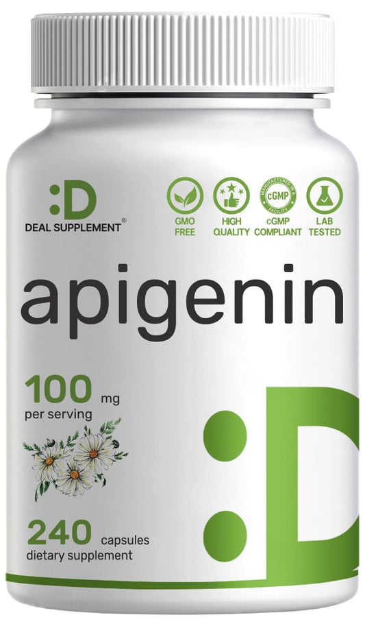 Apigenin, 100mg Per Serving, 240 Capsules – Raw Plant Extract from Chamomile Flower – Active Bioflavonoids & Antioxidants DEAL SUPPLEMENTUS supplements