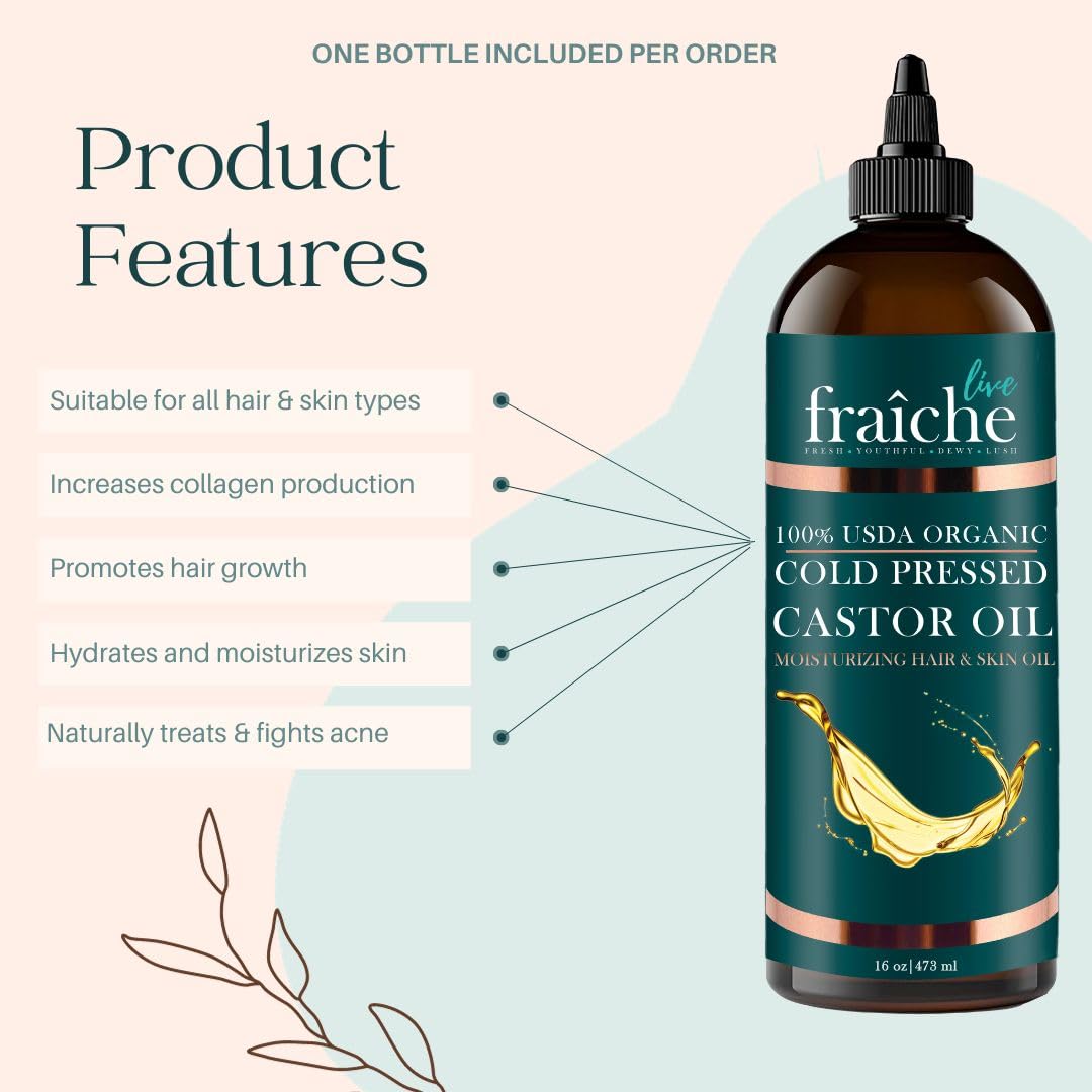 Live Fraiche USDA Organic Cold Pressed Castor Oil (16oz), 100% Pure, Hexane-Free Castor Oil Live Fraiche Au supplements