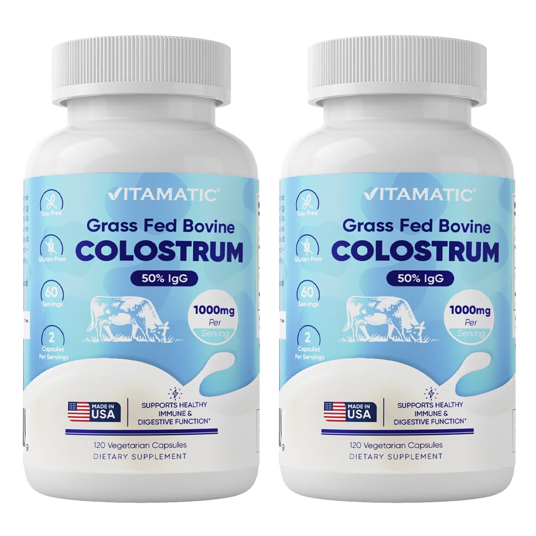 Vitamatic Bovine Colostrum Supplement 1000 mg per Serving - 50% Highest IgG - Supplement for Gut Health, Hair Growth, Beauty, Muscle Recovery, & Immune Support - 120 Capsules - 2 Pack Vitamatic Au supplements