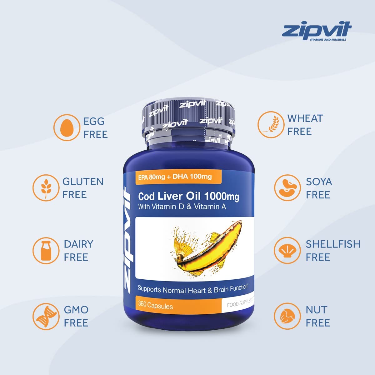 Cod Liver Oil 1000mg, 360 Capsules of High Strength Fish Oil, Rich in Omega 3. Supports Zipvit Au supplements
