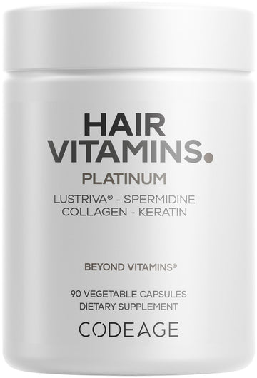 Codeage Hair Vitamins Platinum - Lustriva Hair Growth Support, Spermidine, AstraGin, Biotin, Keratin, Collagen, Enzymes, Omega-3, Multivitamins, Probiotics – Healthy Hair Supplement - 90 Capsules Codeage Au supplements