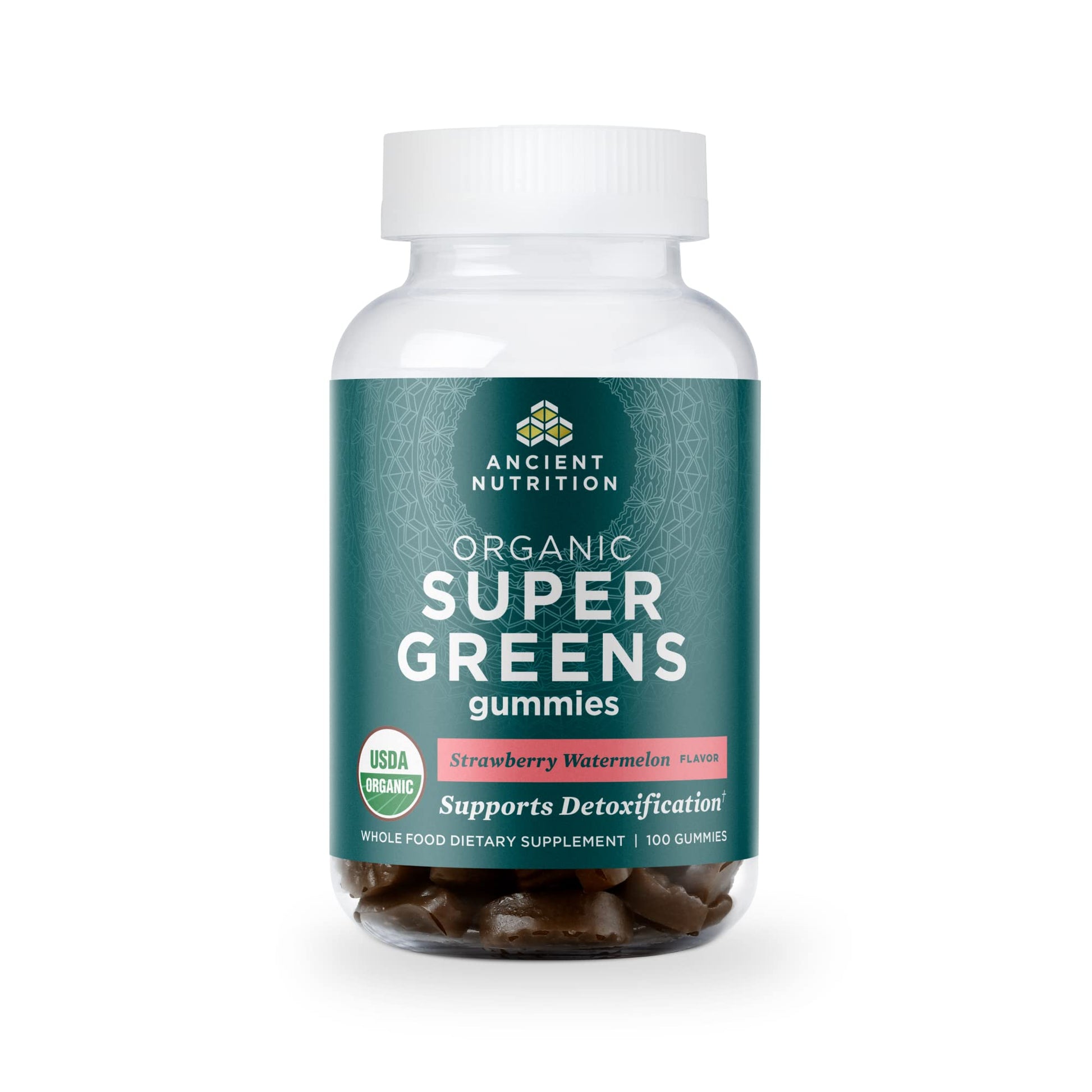Ancient Nutrition Supergreens Gummy, Organic Superfood Gummy Made from Real Fruits, Vegetables and Herbs, for Digestive and Energy Support, 100 Count, Strawberry Watermelon Ancient Nutrition Au supplements