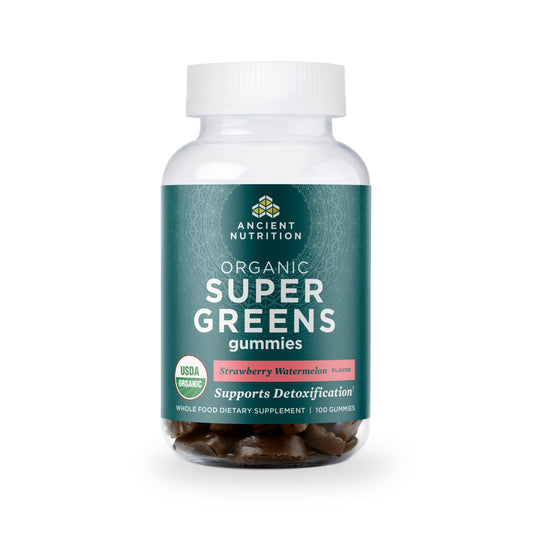 Ancient Nutrition Supergreens Gummy, Organic Superfood Gummy Made from Real Fruits, Vegetables and Herbs, for Digestive and Energy Support, 100 Count, Strawberry Watermelon Ancient NutritionAu supplements