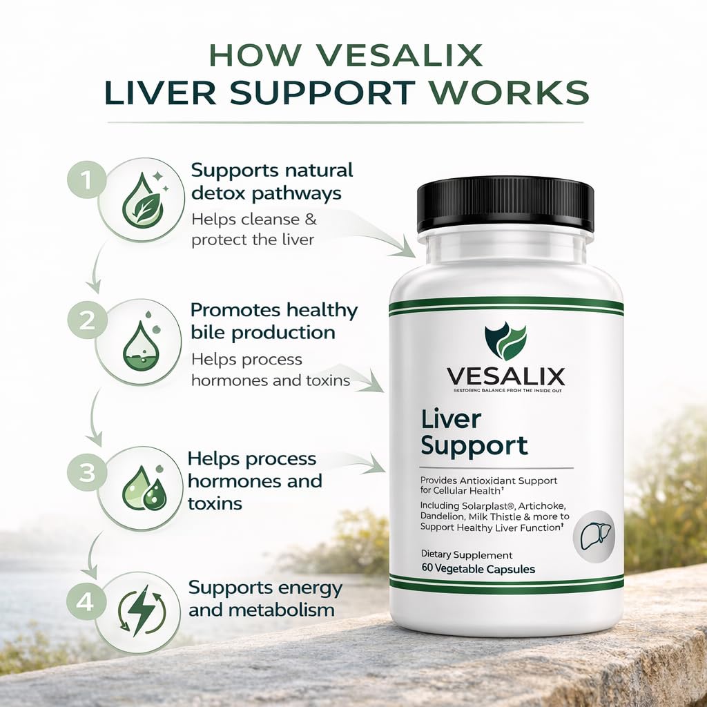 VESALIX Liver Support Supplement for Adults 40+ – Milk Thistle, Artichoke & Dandelion with Digestive Enzymes – Supports Digestion & Cellular Health – 60 Vegetarian Capsules VESALIX Au supplements