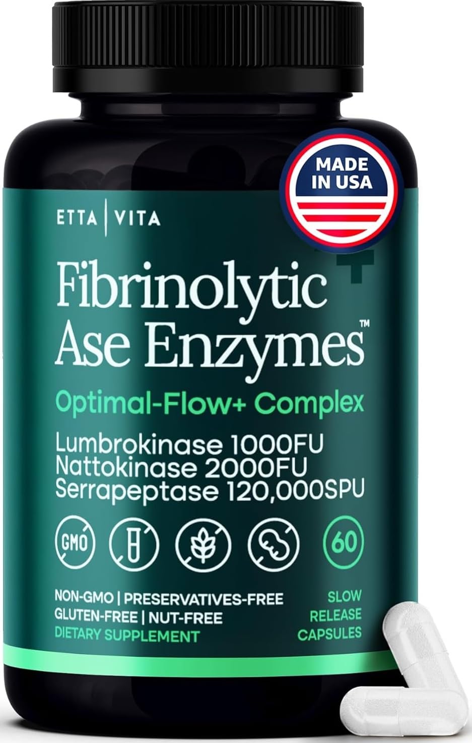 Potent Nattokinase 4000 FU Serrapeptase 240000 SPU Lumbrokinase 2000 FU Supplement - Proteolytic Enzymes Capsules for Energy Support, Digestion, Detox, Cognition & Gut Health for Men & Women Etta Vita Au supplements