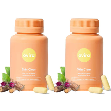 Ovira Skin Clear with ZINCBRIGHT - 60 Capsules for Clear and Glowing Skin | Rosacea & Hormonal Acne Treatment | Support Collagen Production | Acne Supplements for Women & Men - Pack of 2 Ovira Au supplements