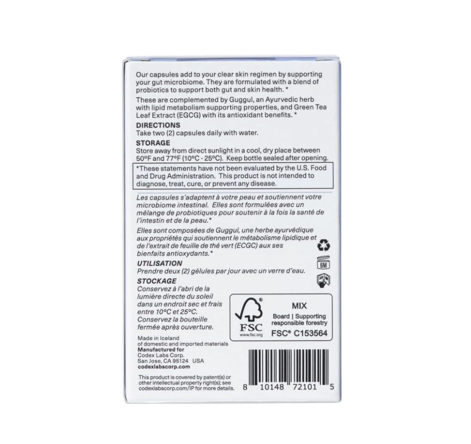 Codex Labs Shaant Clear Skin Supplement – 60 Vegan Capsules | Acne Probiotics with 9-Strain Blend, Green Tea EGCG & Guggul – Daily Support for Acne-Prone Skin & Clear Complexion Codex Labs Au supplements