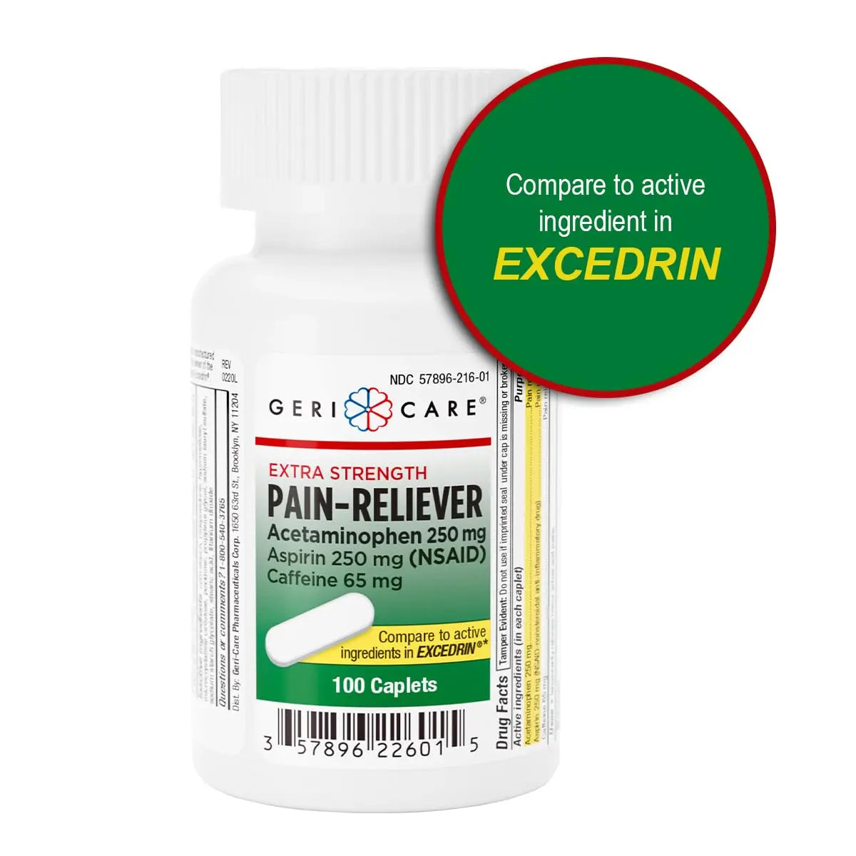 GeriCare Pain Reliever Extra Strength Caplets – 100 Count – Acetaminophen 250mg, Aspirin 250mg (NSAID), Caffeine 65mg – Powerful Triple-Action Formula for Headaches, Migraines & Minor Aches (2 Pack) GeriCare Au supplements