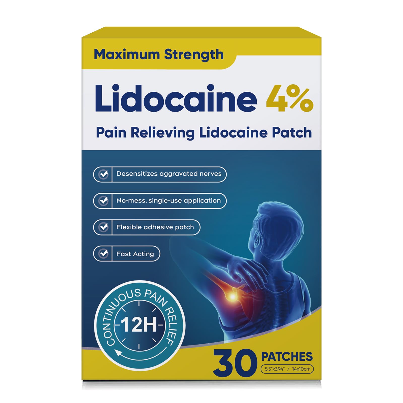 Teemofe 4% Lidocaine Pain Relief Patches – Maximum OTC Strength, Fast-Acting Targeted Relief, 30 Count, for Muscle & Joint Discomfort-01029-10 Teemofe Au supplements