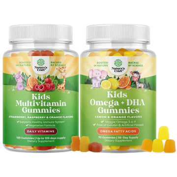 Bundle of Plant Based Kids Multivitamin Gummies with Vitamins A C D3 E B Zinc and DHA Omega 3 Gummies with Vegetarian 6 9 for Vision Brain Immunity Support Natures Craft Au supplements