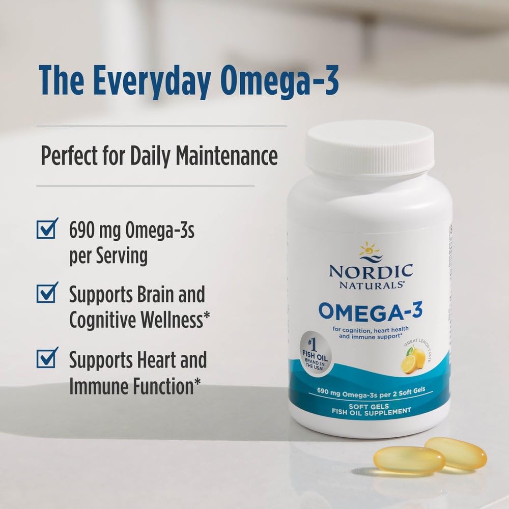 Nordic Naturals Omega-3, Lemon Flavor - 180 Soft Gels - 690 mg Omega-3 - Fish Oil - EPA & DHA - Immune Support, Brain & Heart Health, Optimal Wellness - Non-GMO - 90 Servings Nordic Naturals Au supplements