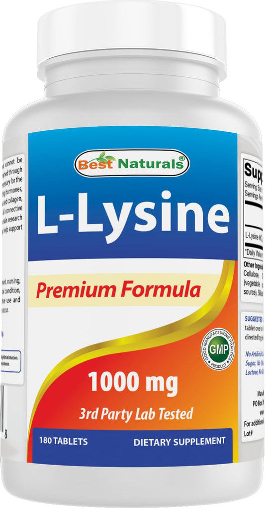 Best Naturals L-Lysine 1000mg 180 Tablets - Double Strength Lysine for stronger immune health & cold sores Best NaturalsUS supplements
