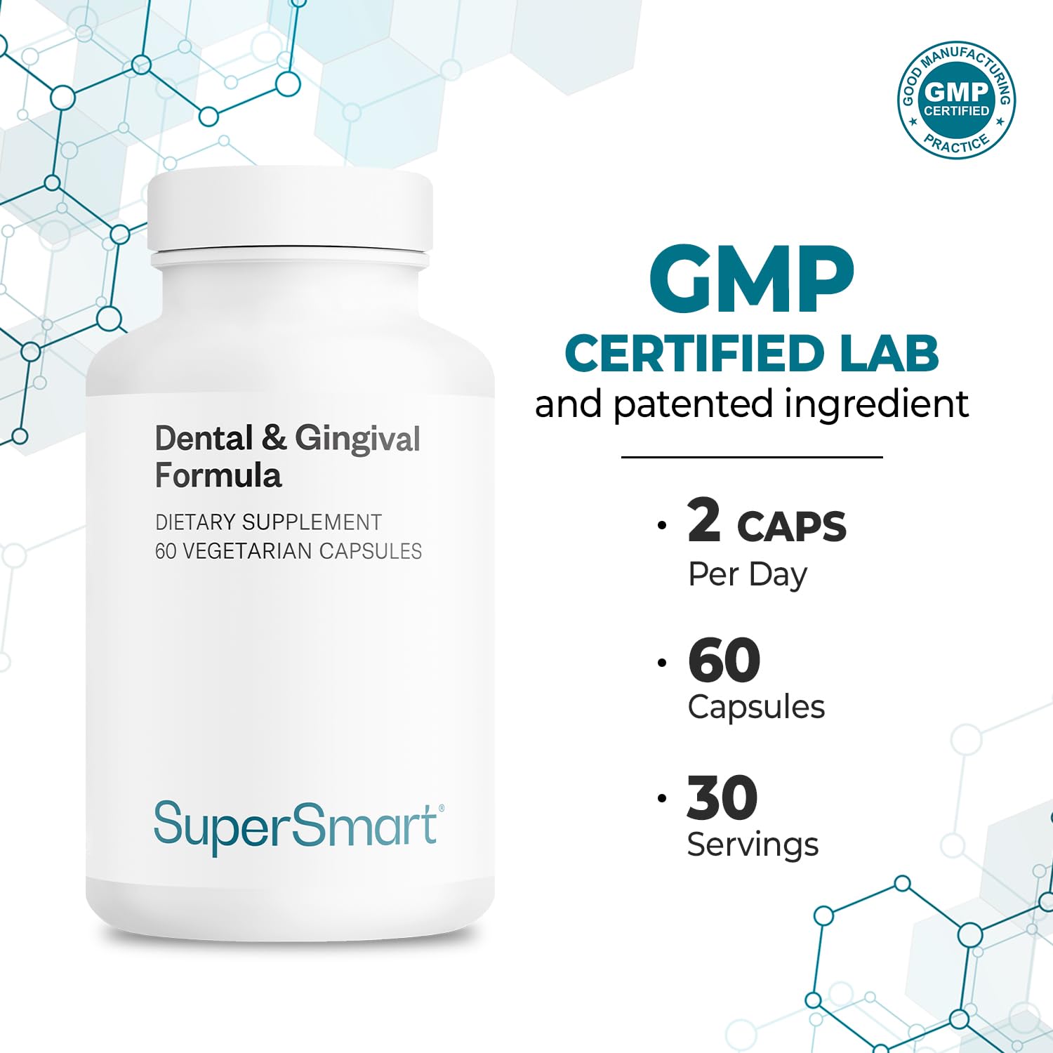 Supersmart - Dental & Gingival Formula (Patented) - Oral Care Supplement - with TEES-10 | Non-GMO & Vegan - 60 Vegetarian Capsules Supersmart Au supplements