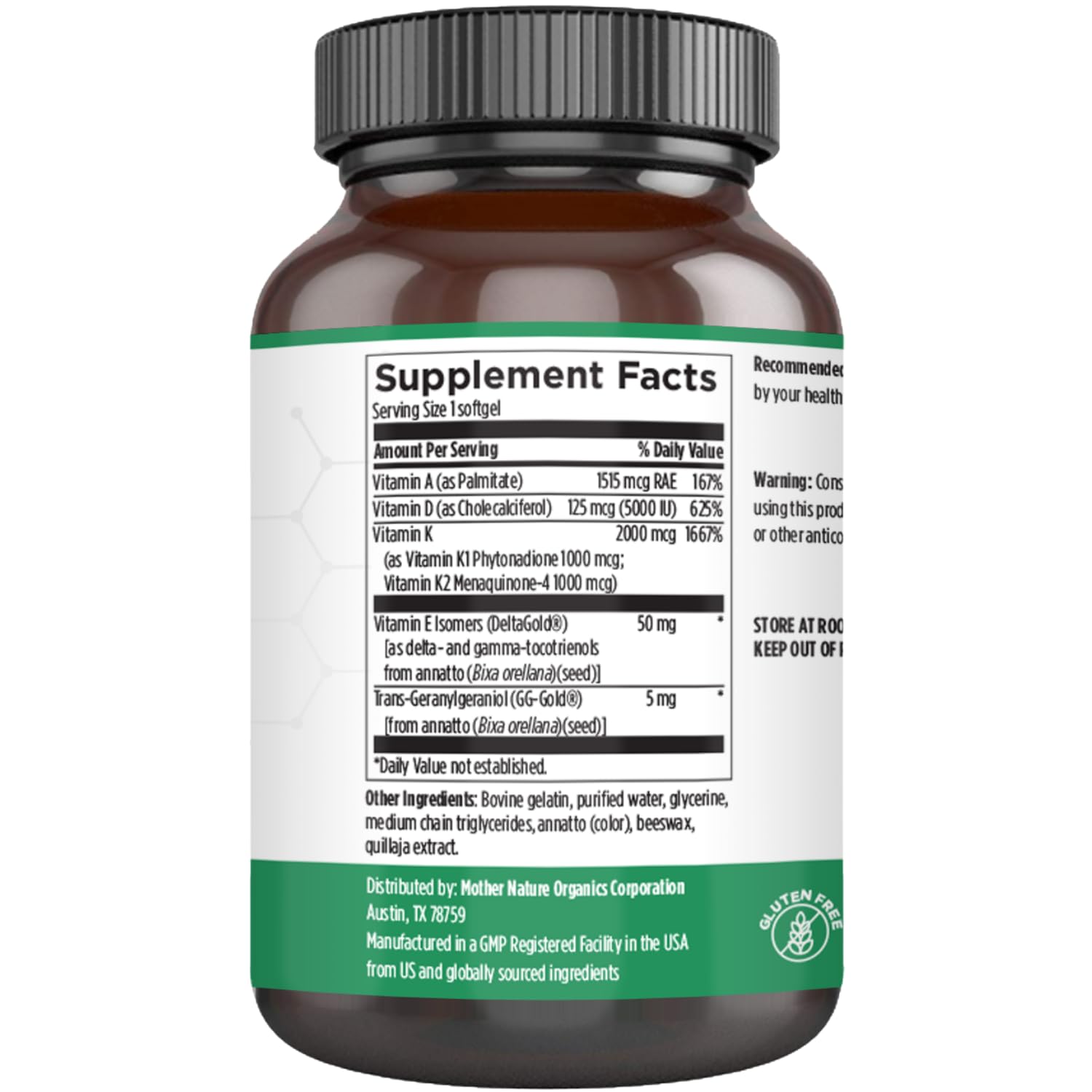 ADK Vitamin Supplement - 5000 IU Vitamin D3 + A & K2 MK-7 - High Absorption for Bone, Heart & Immune Support - Non-GMO (60 Softgels) Mother Nature Organics Superfoods for Organic Living Au supplements