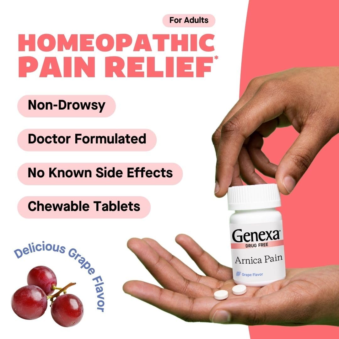 Genexa Arnica Tablets for Pain Relief Formula | Alleviate Muscle & Joint Pain, Soreness, & Stiffness | Delicious Organic Grape Flavor | Homeopathic Remedy Made Clean | 300 Chewable Tablets (3 Pack) Genexa Au supplements