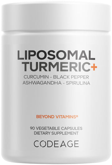 Codeage Organic Turmeric Supplement - 95% Curcumin Extract Pills - Liposomal Fermented Botanical Blend Black Pepper, Ashwagandha, Ginger, Stephania, Boswelia, Cumin, Digestive Bitters - 90 Capsules Codeage Au supplements