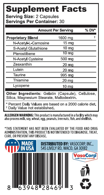 NeuropAWAY Eye Support Supplement 60CT with Lutein N-Acetyl L-Carnosine S-Acetyl Glutathione N-Acetyl Cystiene Pterostilbene Lycopene Zeaxanthin to Support Healthy Vision, Helps Blurry and Dry Eyes NeuropAWAY Au supplements