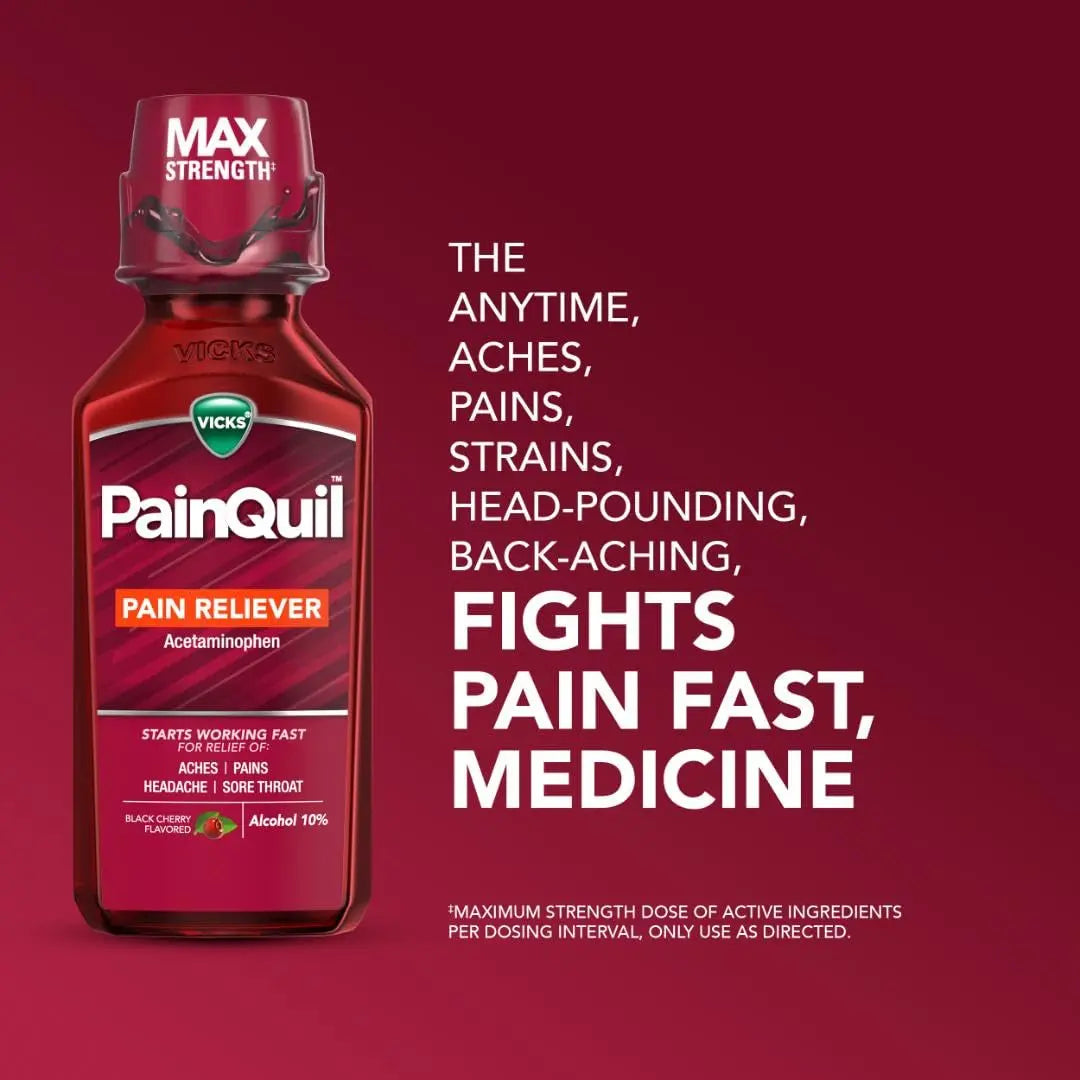 Vicks PainQuil Pain Relief Acetaminophen 1000mg Max Strength‡ Adult Pain Reliever Liquid 12oz, Backache Headache Relief, 1 Daytime Pain Reliever Vicks Au supplements
