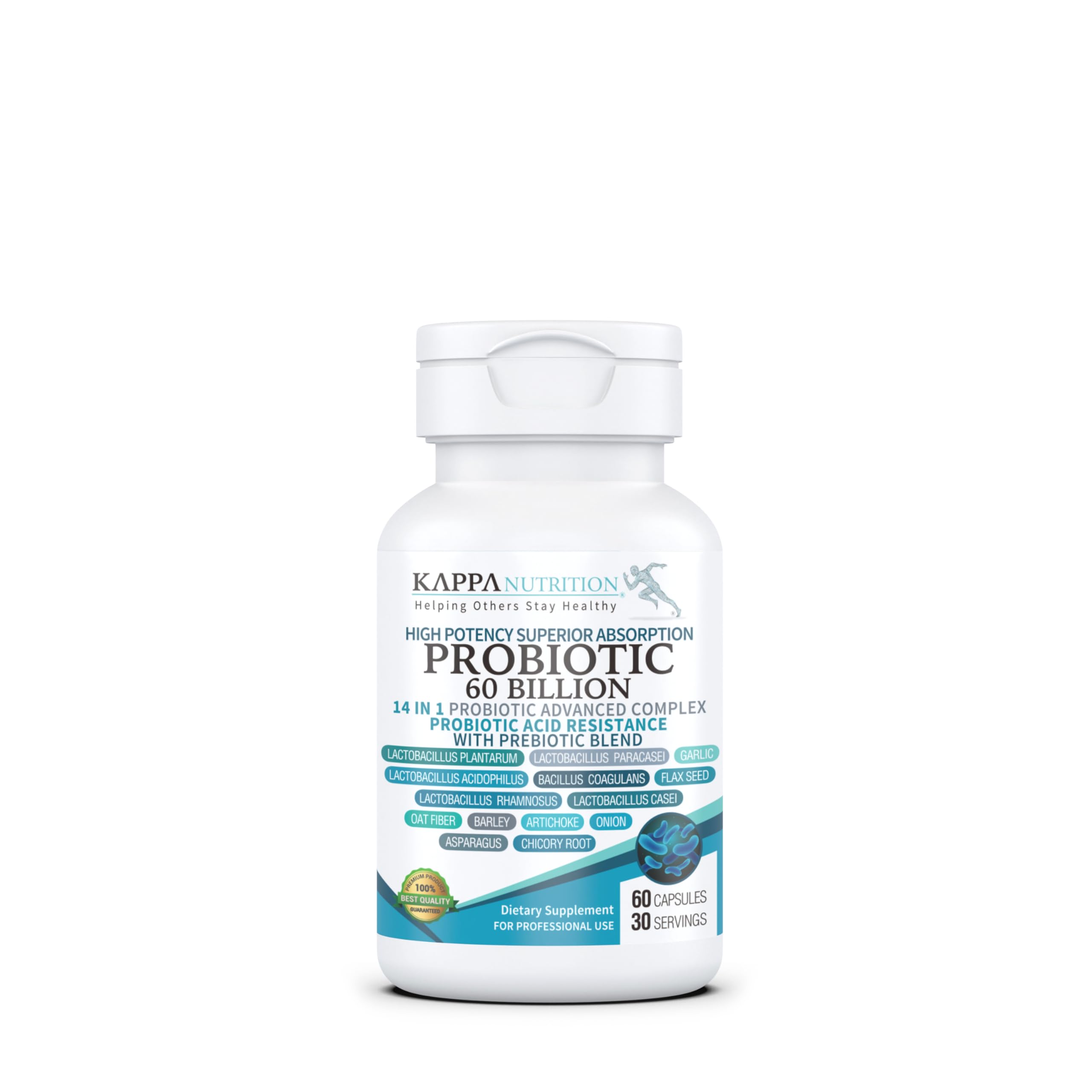 KAPPA NUTRITION Probiotic 60 Billion CFU 14 in 1 Formula with Prebiotics & Acidophilus for Women, Men & Adults, Shelf Stable, Acid Resistant, Natural Supplement 60 Capsules. KAPPA NUTRITION Au supplements