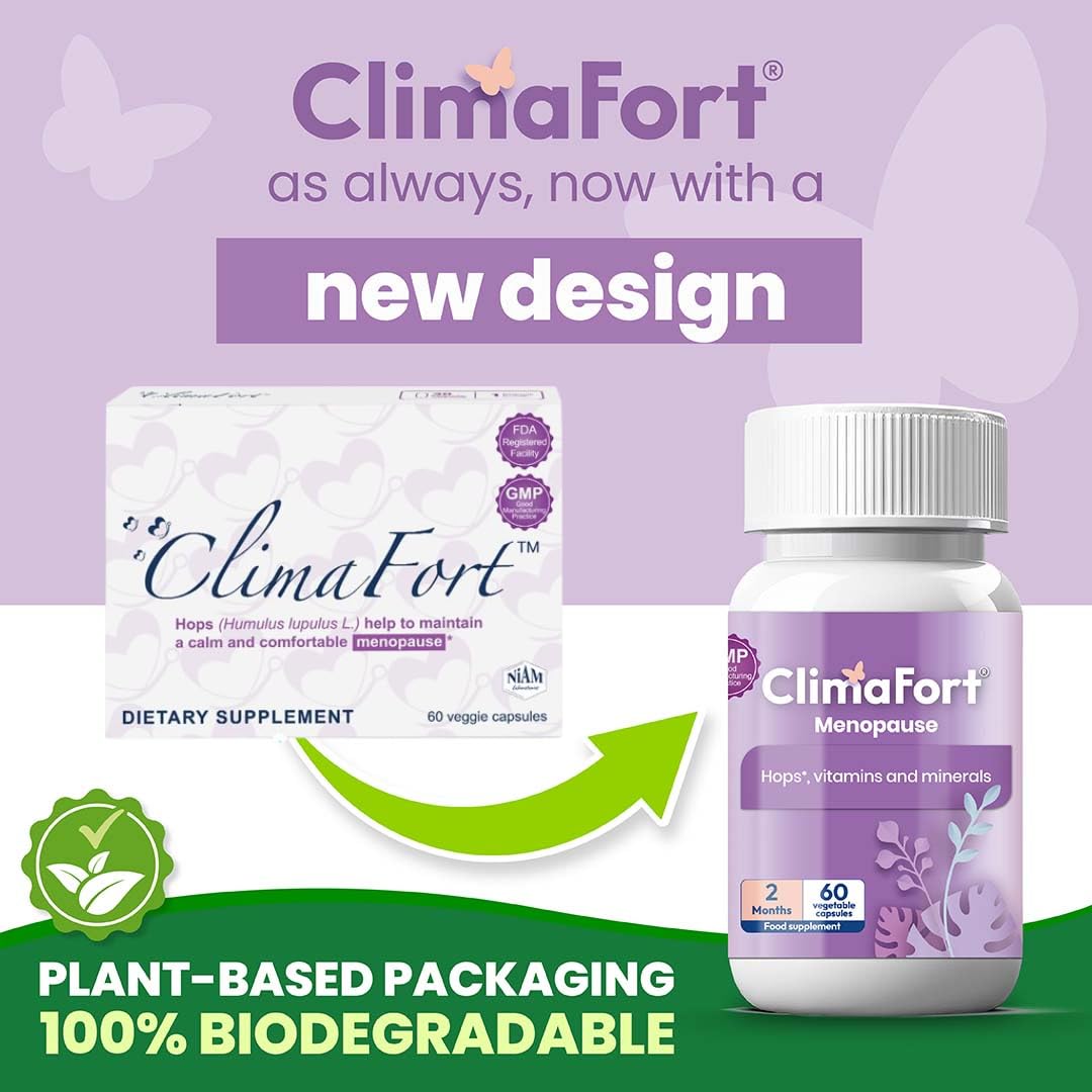 Climafort 60 Day Supply | Menopause Relief Pills | Natural Relief for Hot Flashes, Night Sweats, Mood Swings & Hormone Balance | Hops, Vitamins, and Minerals | 1 Capsule Daily Climafort Au supplements