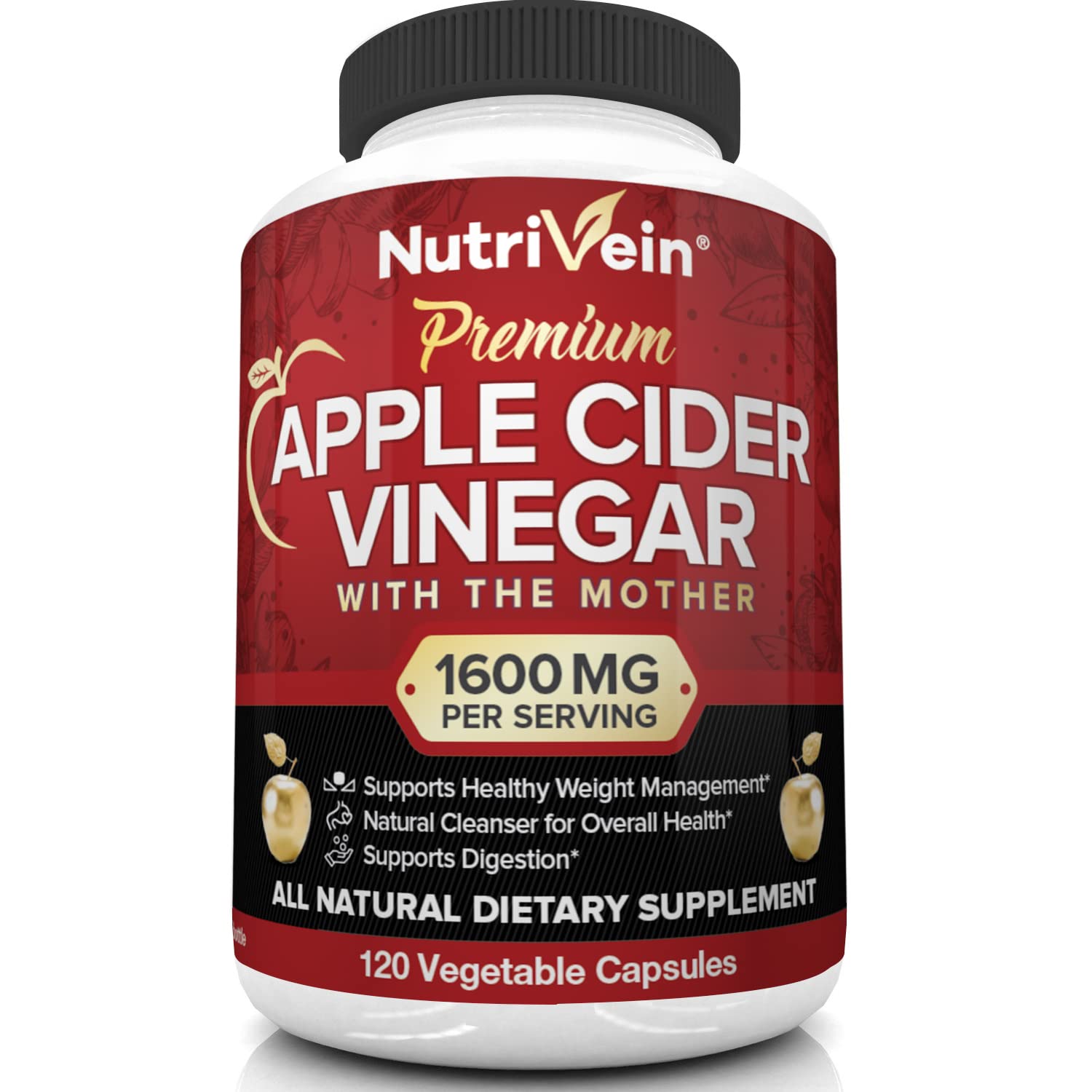 Nutrivein Apple Cider Vinegar Capsules with Mother - 1600mg - 120 Vegan Nutrivein Au supplements